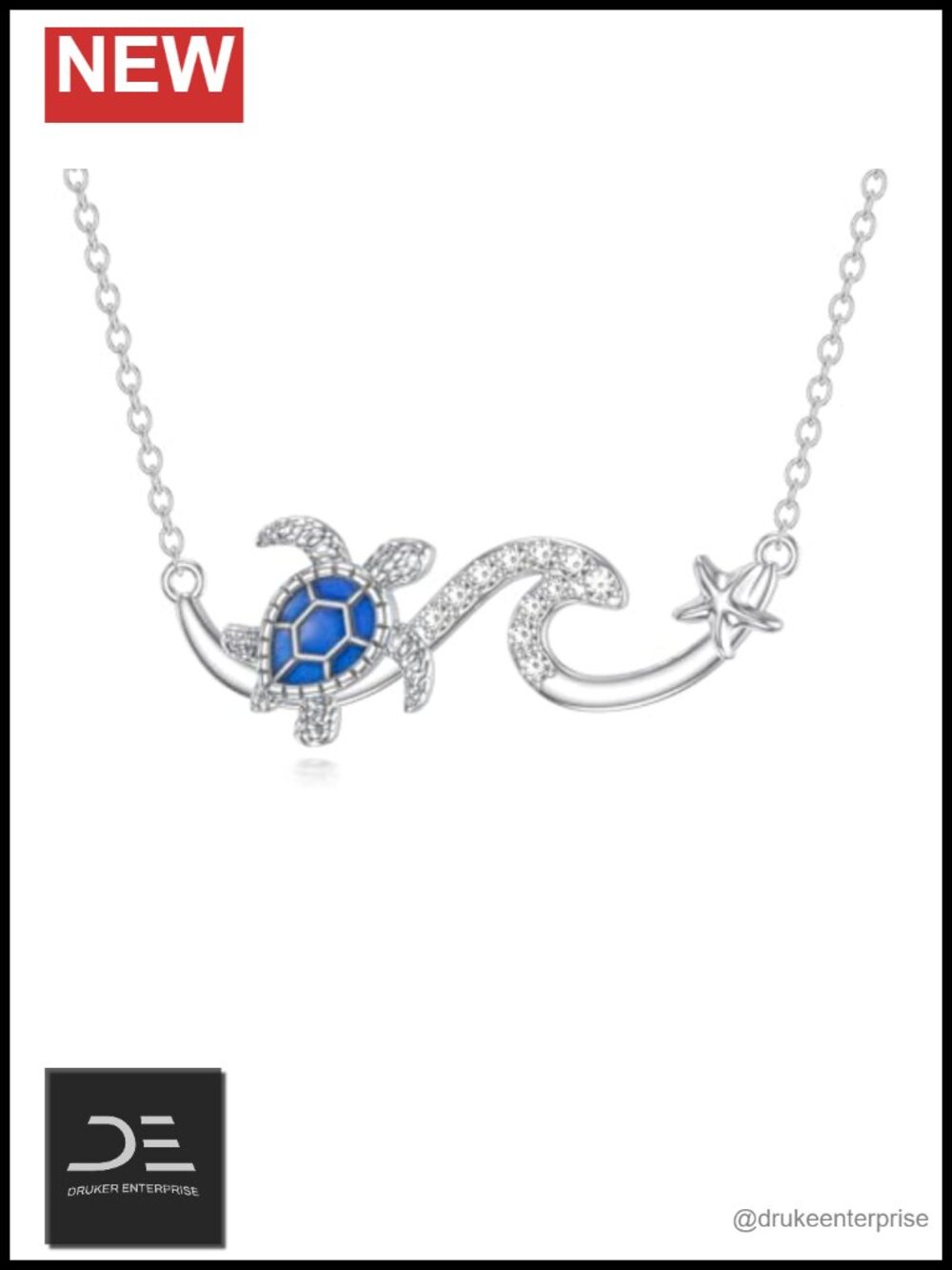Sterling Silver Sea Turtle Pendant Necklace Women's Ocean Wave Jewelry
